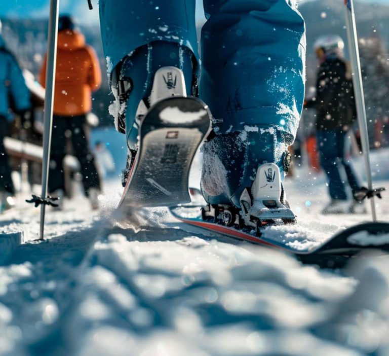 un skieur enlevant ses skis pour retourner à son chalet